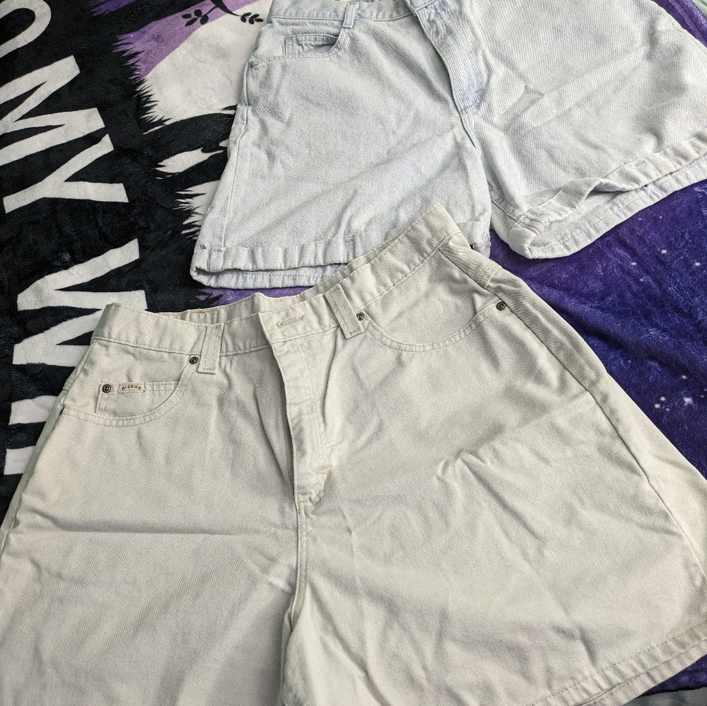Lot of 2 Ladies Rider Brand Denim Shorts. Khaki color and Lt Blue.. Sz. 16..